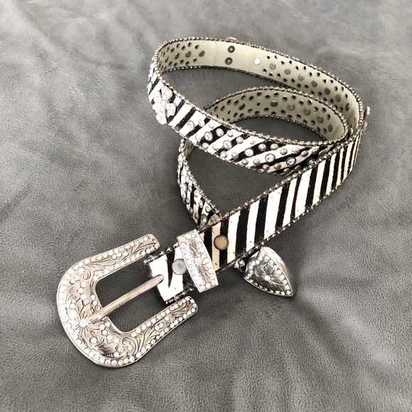 Zebra Studded Rhinestone Cross Belt 
